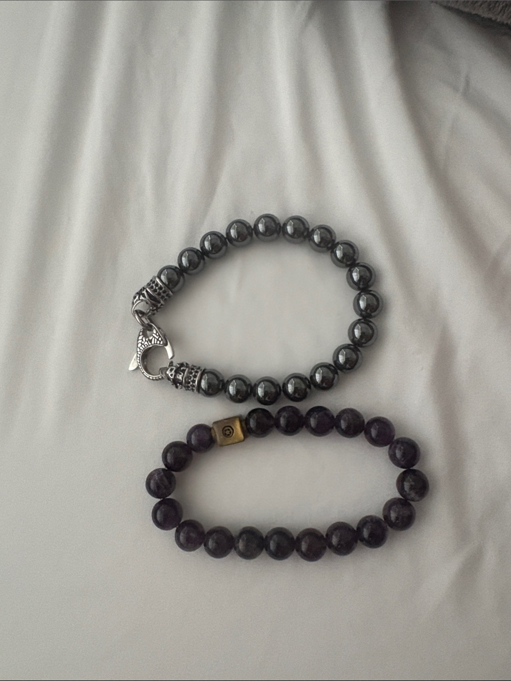 Beaded Hematite and Amethyst Stretch Bracelets